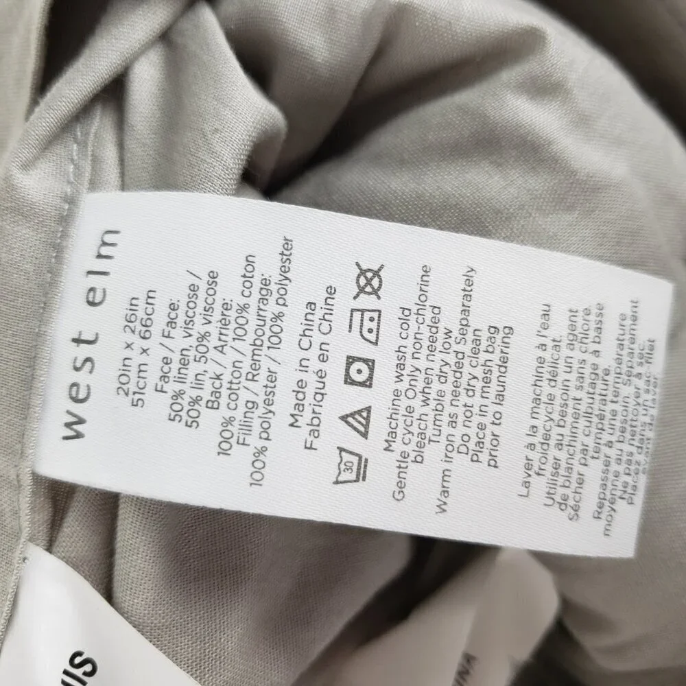 West Elm Standard Pillow Sham Silver Gray Quilted Linen Blend Pillow Cover